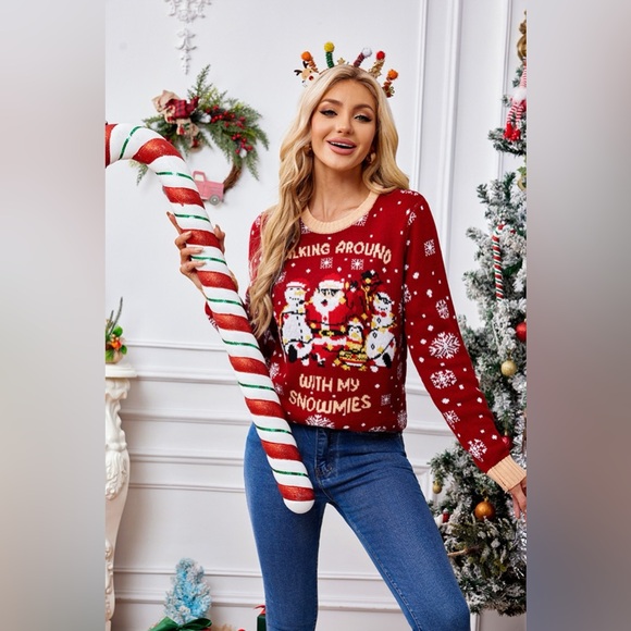 Christmas Pattern Round Neck Long Sleeve Sweater - Picture 2 of 6